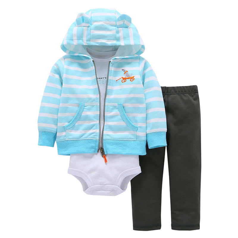 Autumn Spring Cotton Children Clothing Set 3 Pcs Hooded