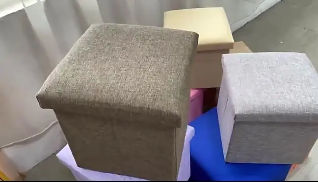 Child Bedrooom Wholesale Cotton Linen Folding Storage Ottomans Cube Footrest stool Seat for kids