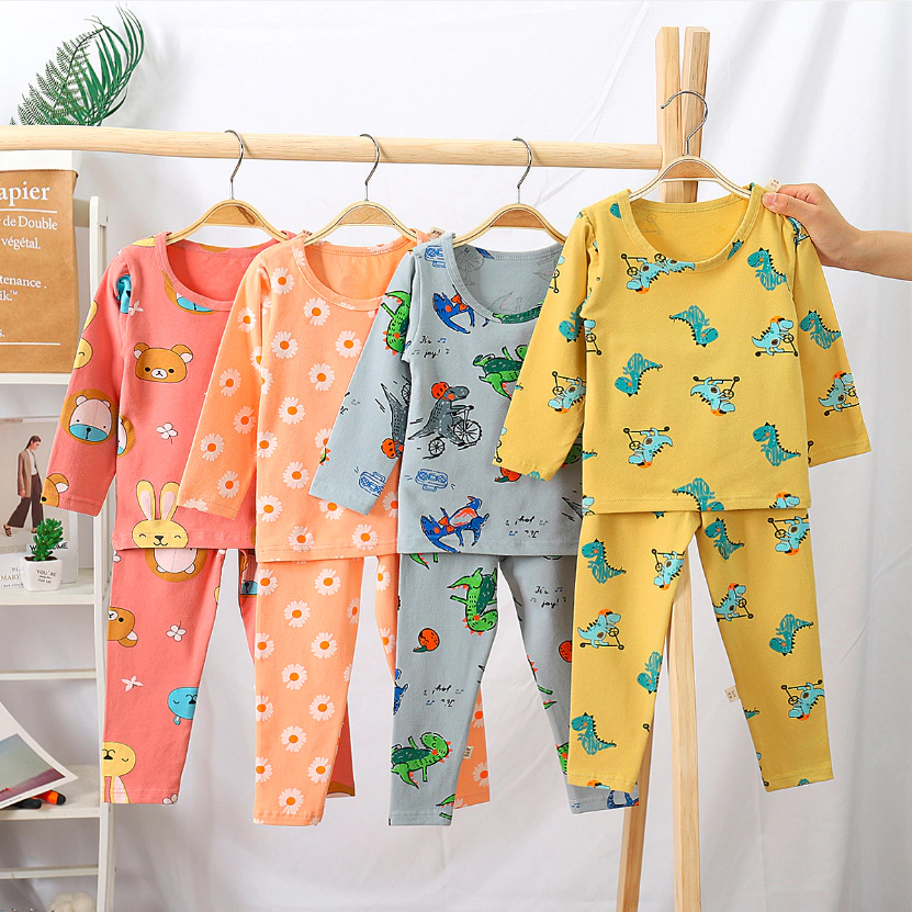 Children's Cotton Pajamas Two-Piece Set Long-Sleeved Printed Home Wear
