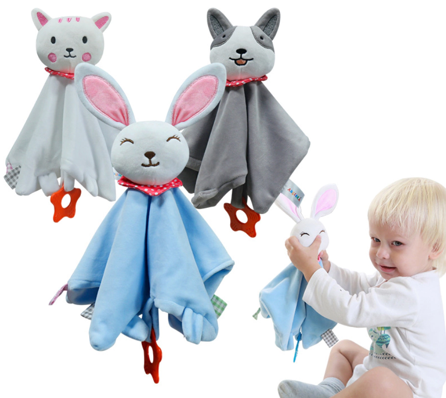 Security Blanket Soft Blue Rabbit Stuffed Animal Toys Baby Lovey Unisex Lovie Gift for Newborn Toddler