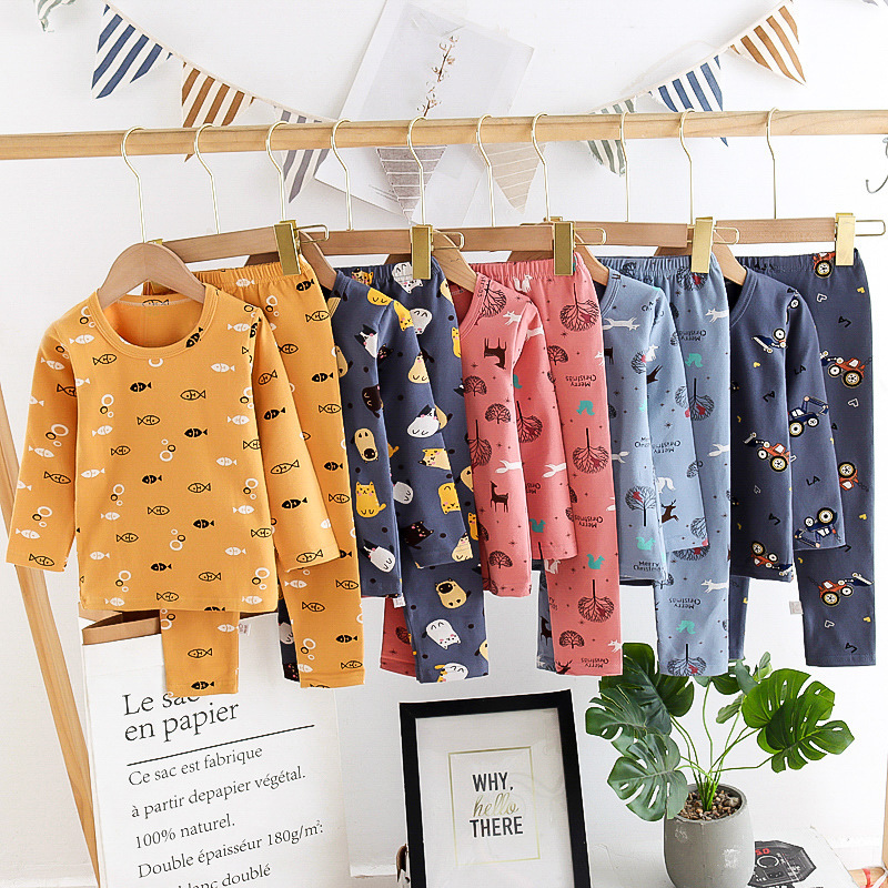 New Autumn/Winter Cartoon Pattern Pajama Set For Children Pure Cotton Home Wear