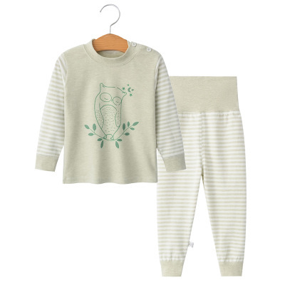 Autumn Winter New Style Children's High Waist Pajama Suit Shoulder Button 100%Cotton Home Wear