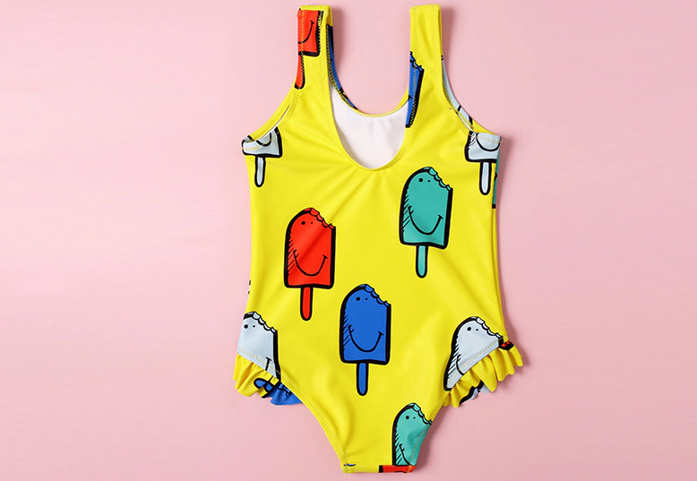 New Design Children Girls One-piece Ruffle Wide Shoulder Strap Swimsuit